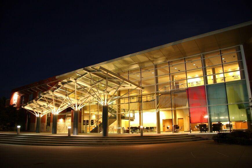 The ACT Arts Centre lights up the night.