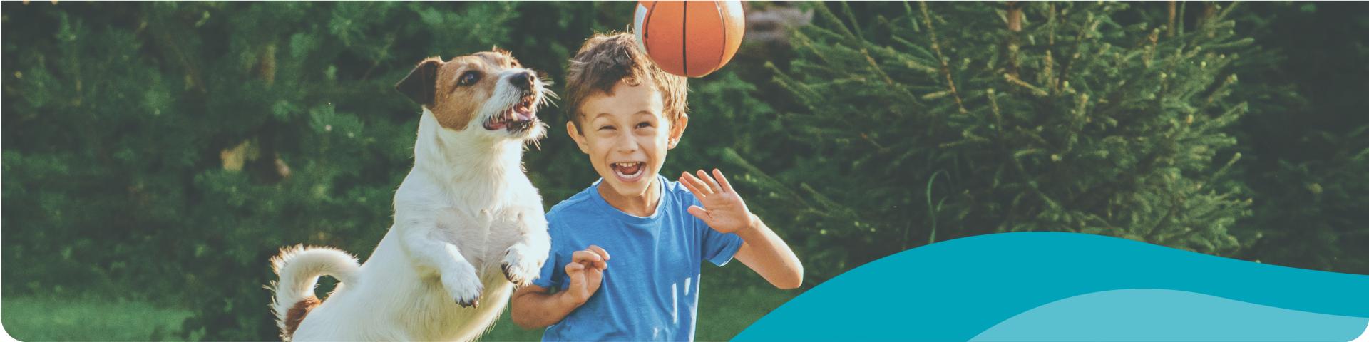 little kid playing with a dog