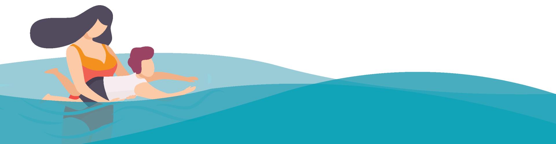 Illustration of Women and Child in the Water Swimming